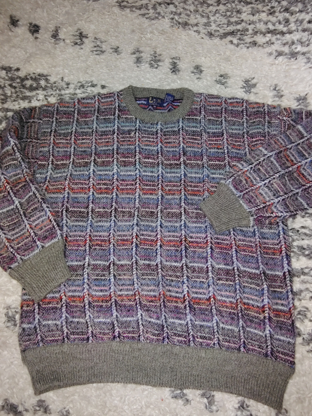 Men's Multicolor Knit Crewneck Sweater with Gray Trim
